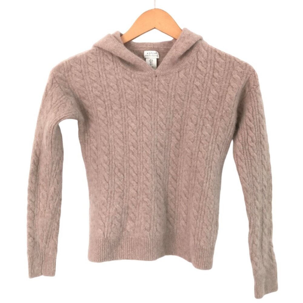 Aspen 100% Cashmere Cable Knit‎ Hooded Sweater Size S